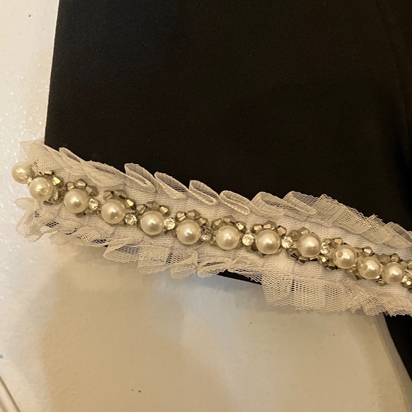 Betsey Johnson Elegant Black Midi Dress with Silver Accents pearl, rhinestone . - Picture 4 of 15